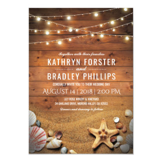 Rustic Starfish Beach Lights Tropical Wedding Card