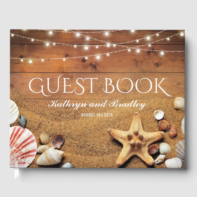 Rustic Starfish Beach Lights Tropical Wedding Guest Book (Front)