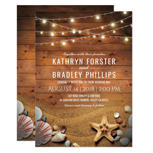 256623076201018689 Rustic Starfish Beach Lights Tropical Wedding Invitation