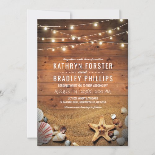 Rustic Starfish Beach Lights Tropical Wedding Invitation