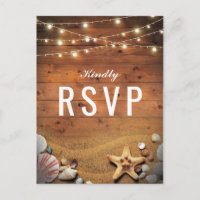 Rustic Starfish Beach Lights Tropical Wedding RSVP Invitation Postcard