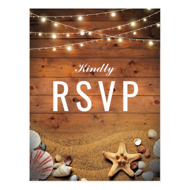 Rustic Starfish Beach Lights Tropical Wedding RSVP Postcard
