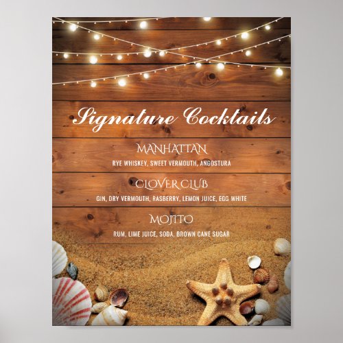 Rustic Starfish Beach Signature Cocktail List Poster