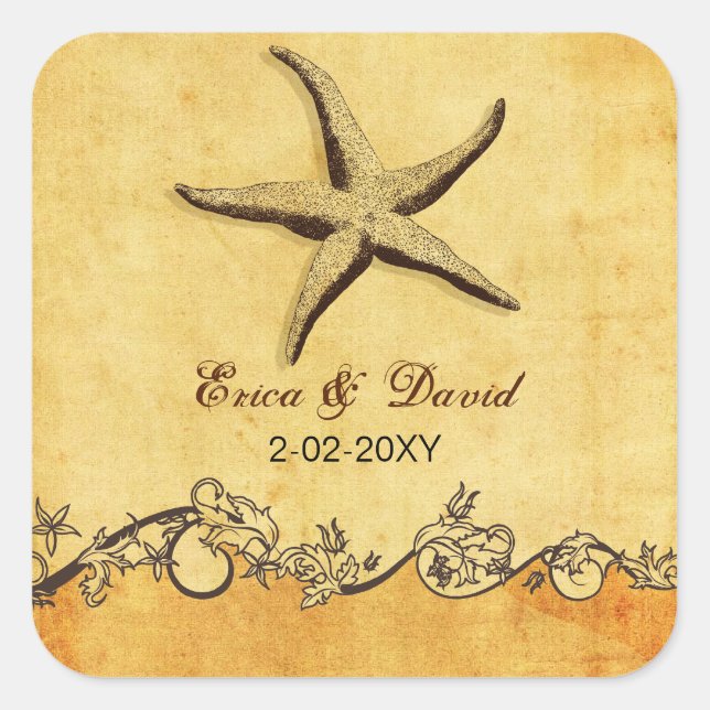 rustic starfish beach wedding  envelopes seals (Front)