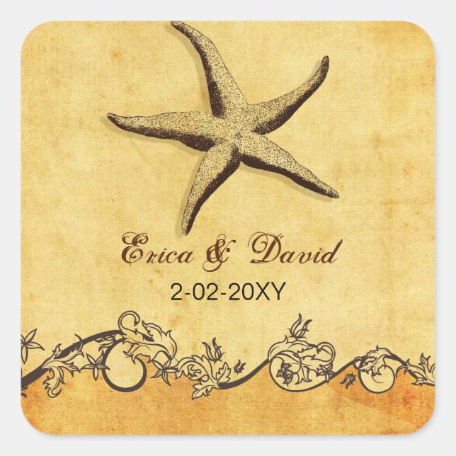 rustic starfish beach wedding  envelopes seals (Front)