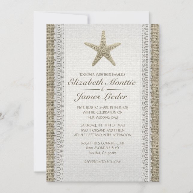 Rustic Starfish Beach Wedding Invitations (Front)