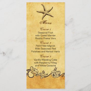 rustic starfish beach wedding menu cards