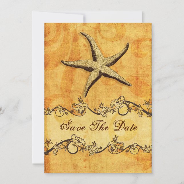 rustic starfish beach wedding save the date (Front)
