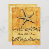 rustic starfish beach wedding save the date announcement postcard (Front/Back)