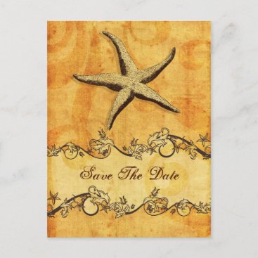 rustic starfish beach wedding save the date announcement postcard