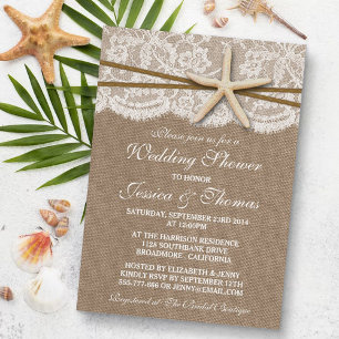 Rustic Starfish Beach Wedding Shower Invitations