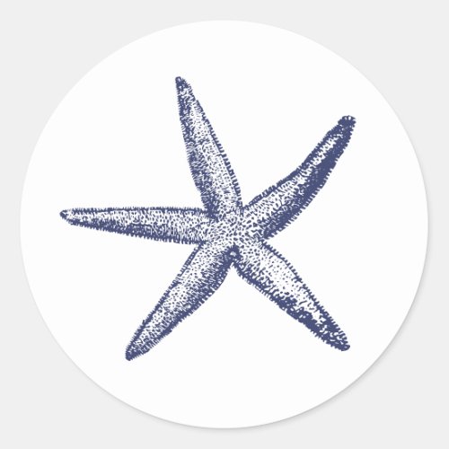 Rustic Starfish Blue Beach Wedding Classic Round Sticker