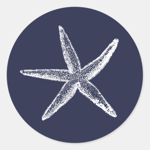 Rustic Starfish Blue Beach Wedding Classic Round Sticker