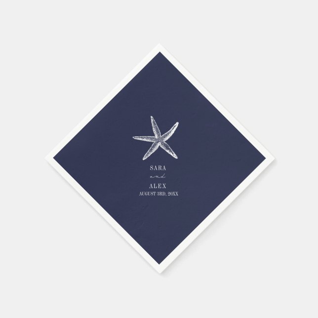 Rustic Starfish Blue Beach Wedding Napkins (Corner)