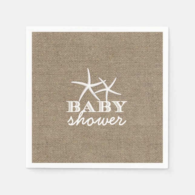 Rustic Starfish Burlap Baby Shower Paper Napkins (Front)