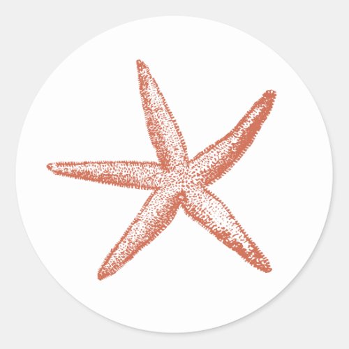 Rustic Starfish Faded Red Beach Wedding Classic Round Sticker