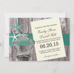 Rustic Starfish & Mason Jar Beach Wedding Invitation