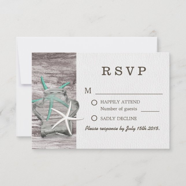Rustic Starfish & Mason Jar Wedding RSVP (Front)