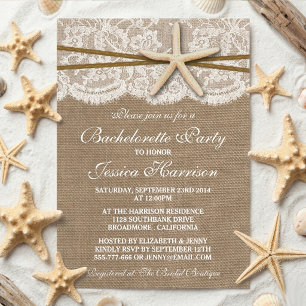 Rustic Starfish On Burlap Beach Bachelorette Party Invitation