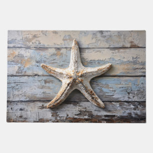 Rustic Starfish on Weathered Wood Doormat