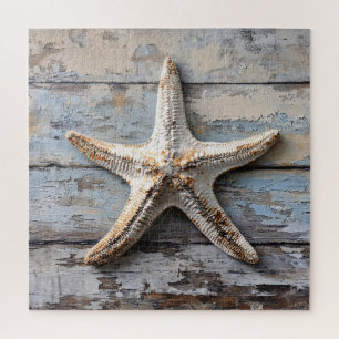 Rustic Starfish on Weathered Wood Jigsaw Puzzle