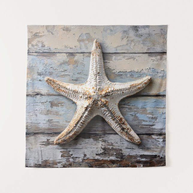 Rustic Starfish on Weathered Wood Tapestry (Front)