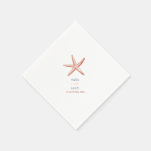 Rustic Starfish Red and Blue Wedding Napkins