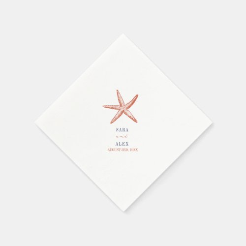 Rustic Starfish Red and Blue Wedding Napkins