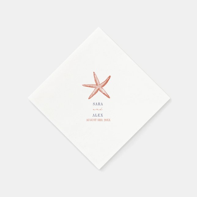 Rustic Starfish Red and Blue Wedding Napkins (Corner)