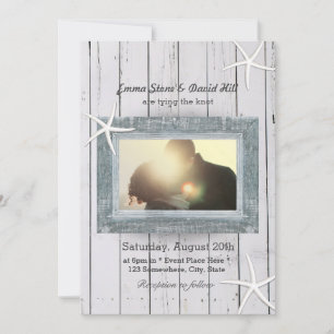 Rustic Starfish & Weathered Wood Photo Wedding Invitation