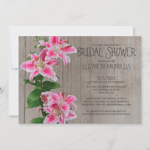 Rustic Stargazer Lily Bridal Shower Invitations