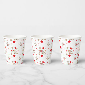 Rustic Stars and Berries Holiday Pattern Paper Cups