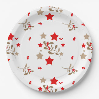 Rustic Stars and Berries Holiday Pattern Paper Plates