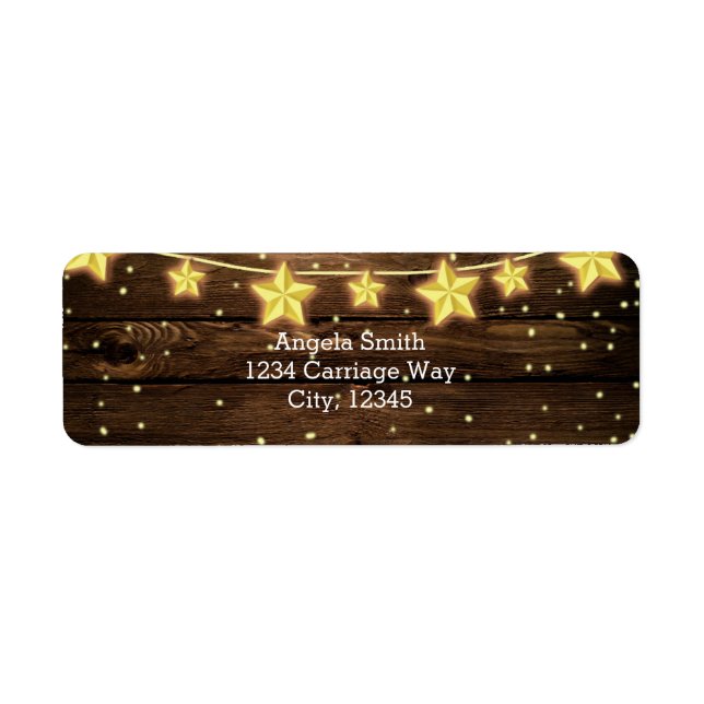 Rustic Stars String Lights Wood Baby Shower Label (Front)