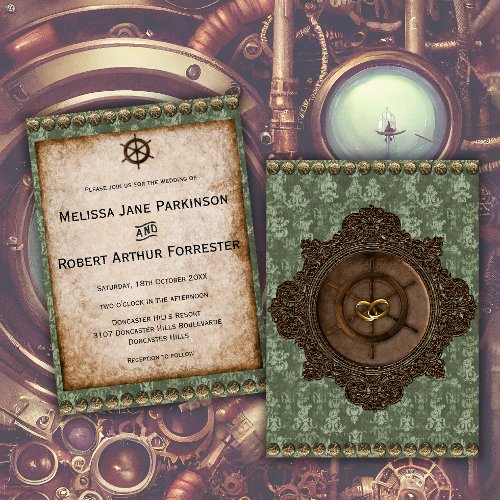 Rustic Steampunk Elegance Victorian Wedding  Invitation