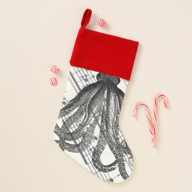 rustic steampunk nautical modern vintage octopus christmas stocking (Front)