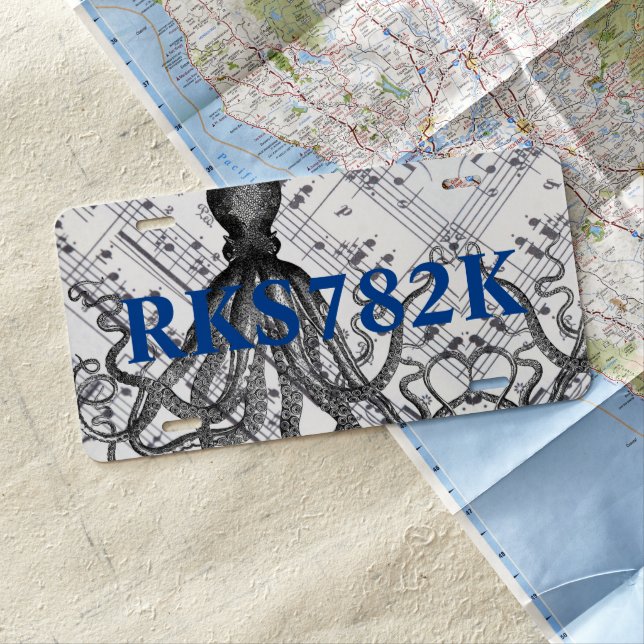 rustic steampunk nautical modern vintage octopus license plate (In Situ)