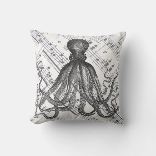 rustic steampunk nautical modern vintage octopus outdoor pillow