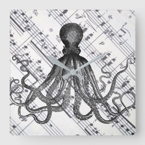rustic steampunk nautical modern vintage octopus square wall clock