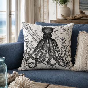 rustic steampunk nautical modern vintage octopus throw pillow