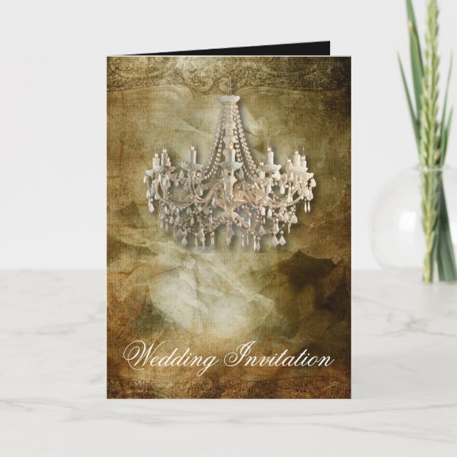 rustic steampunk vintage chandelier wedding invitation (Front)