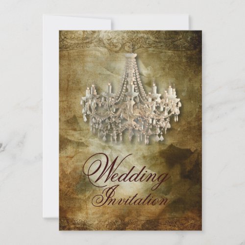 rustic steampunk vintage chandelier wedding invitation