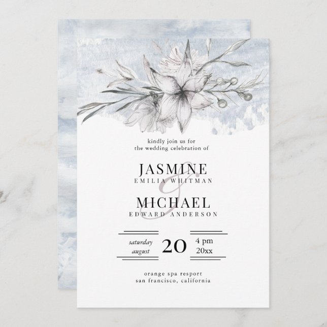 rustic stencil botanical elegant wedding invitation (Front/Back)