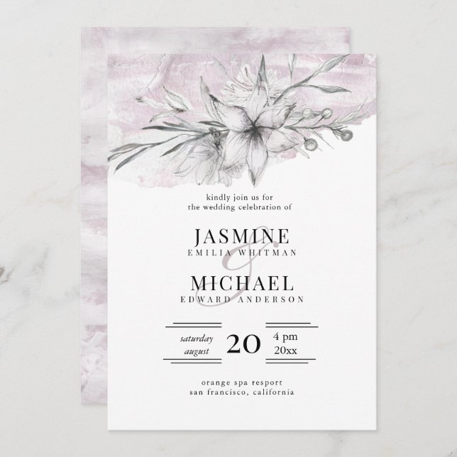 rustic stencil botanical elegant wedding invitation (Front/Back)