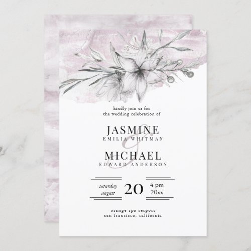 rustic stencil botanical elegant wedding invitation