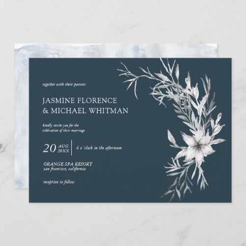 rustic stencil botanics elegant wedding invitation