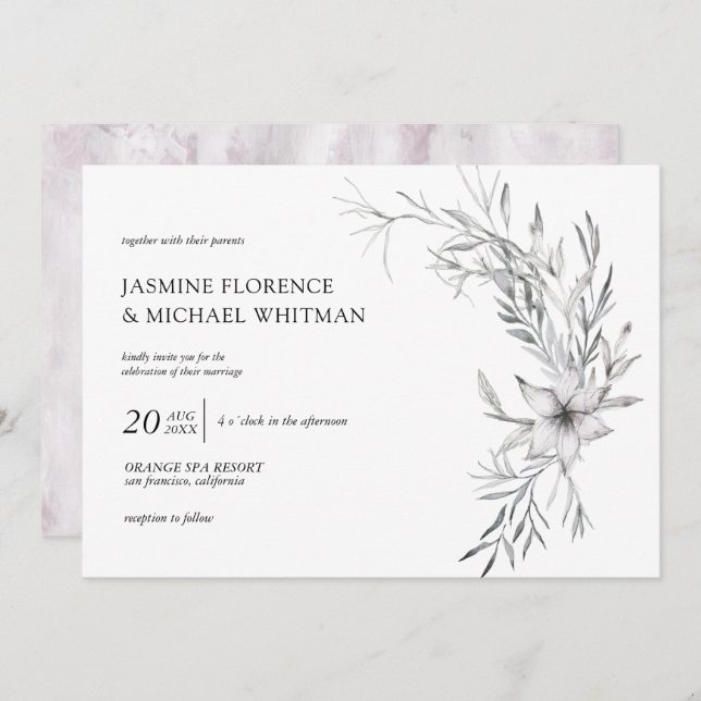 rustic stencil botanics elegant wedding invitation (Front/Back)