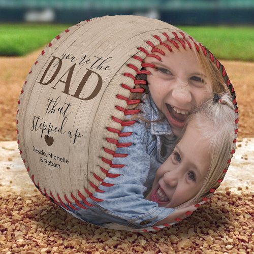Rustic Stepped Up Dad Fathers Day Photo Baseball