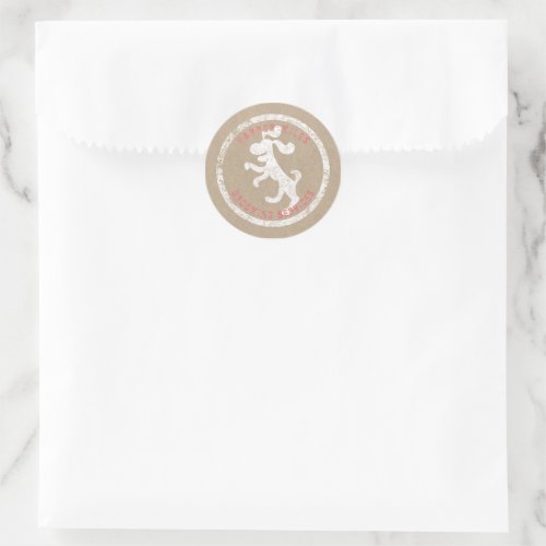 rustic sticker with a brown paper happy dog logo