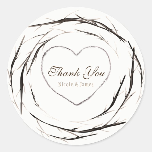 Rustic Sticks Twigs Branches Wreath Custom Favor Classic Round Sticker (Front)